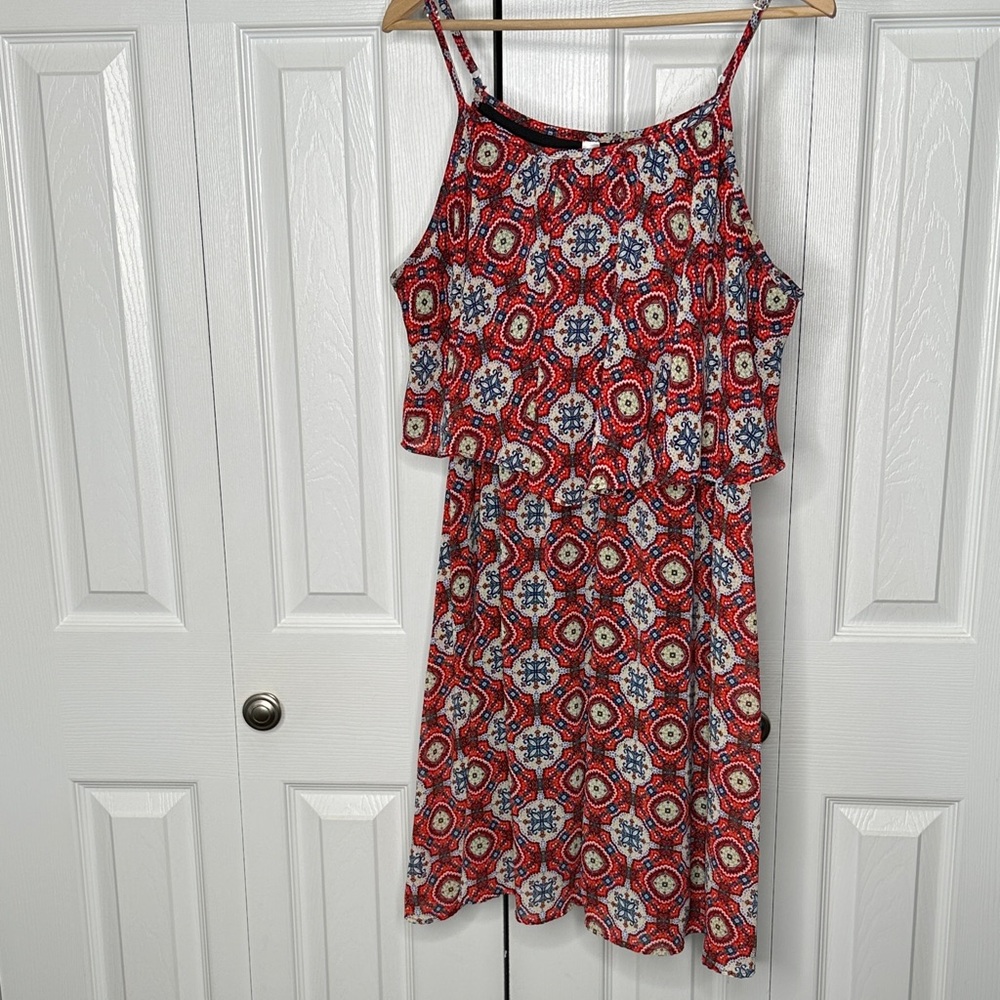 Xhilaration Sundress Red White & Blue Paisley Patterned Tiered Boho Country NWOT